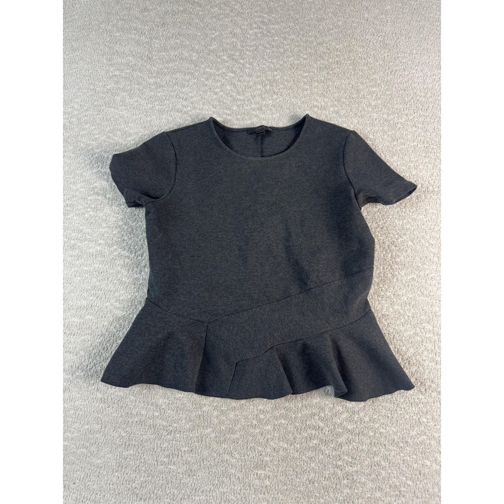 J.Crew Shirt Womens Small Gray Peplum Short Sleeve‎ Asymmetrical Ruffle Hem Top